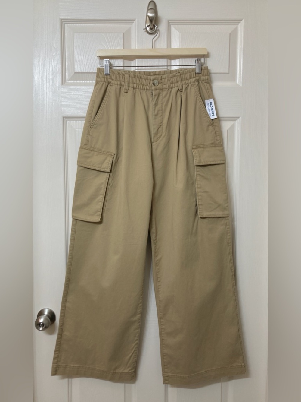 NEW Old Navy Women's Tan High Rise Pull On Wide Leg Cargo Pants Medium Utility